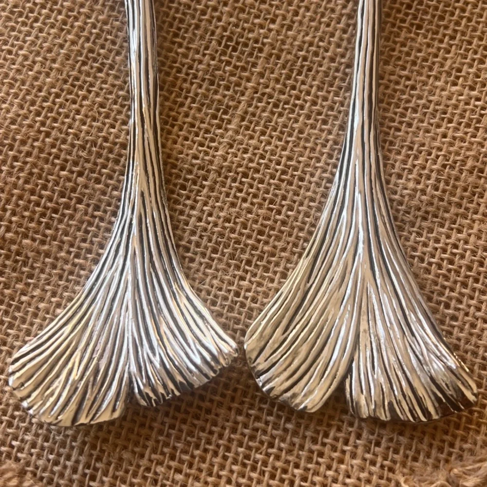 Silea Silver Plated Ginkgo Leaf Salad Servers Set 2 Piece Botanical Design